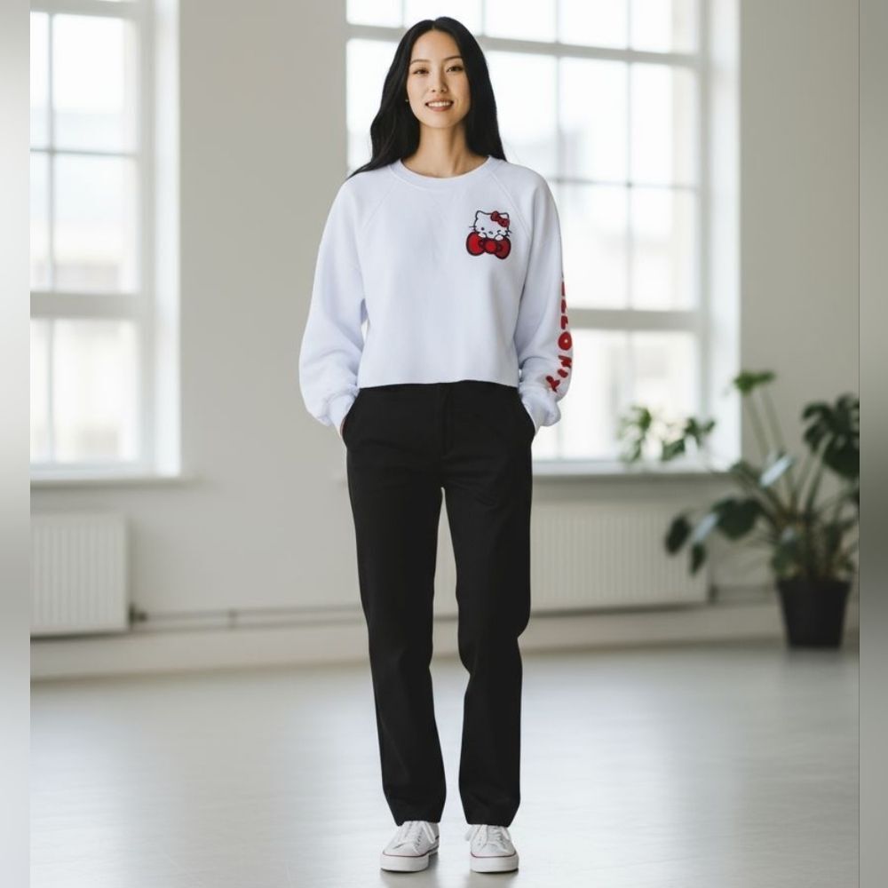 Hello Kitty White Cropped Crewneck Sweatshirt - Size M - Picture 7 of 8